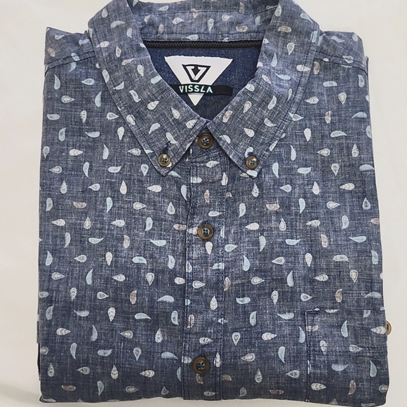 VISSLA Men's Blue Patterned Cotton Button-down Collared Shirt Casual XL - Picture 10 of 10